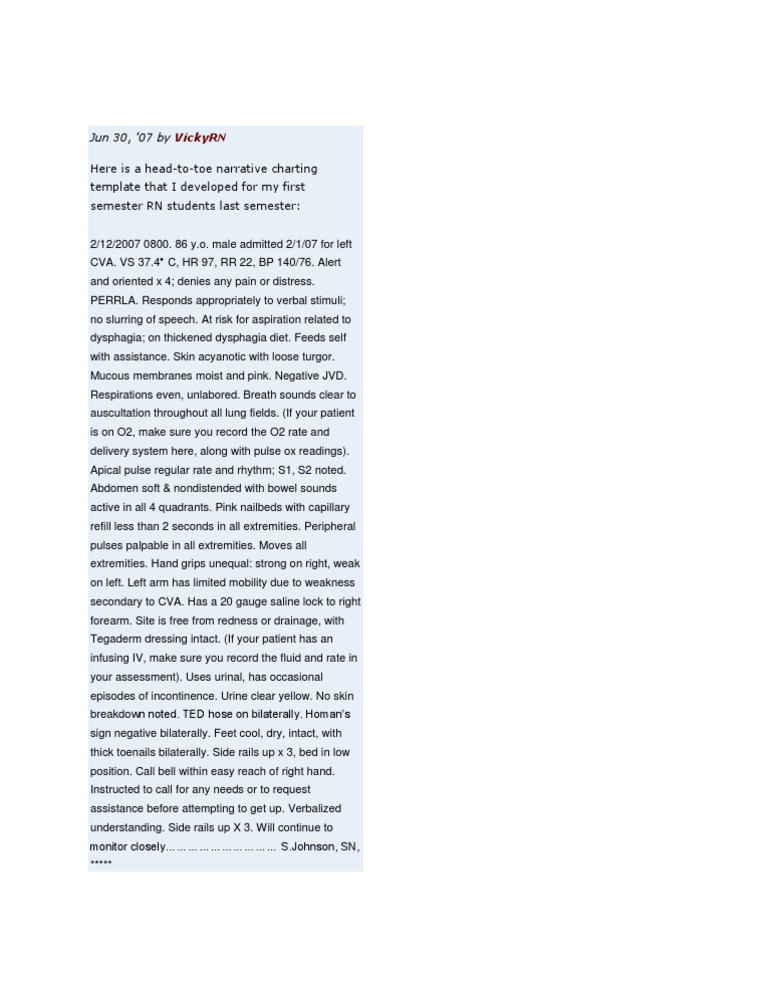Head To Toe Narrative Charting Medical Specialties Clinical Medicine