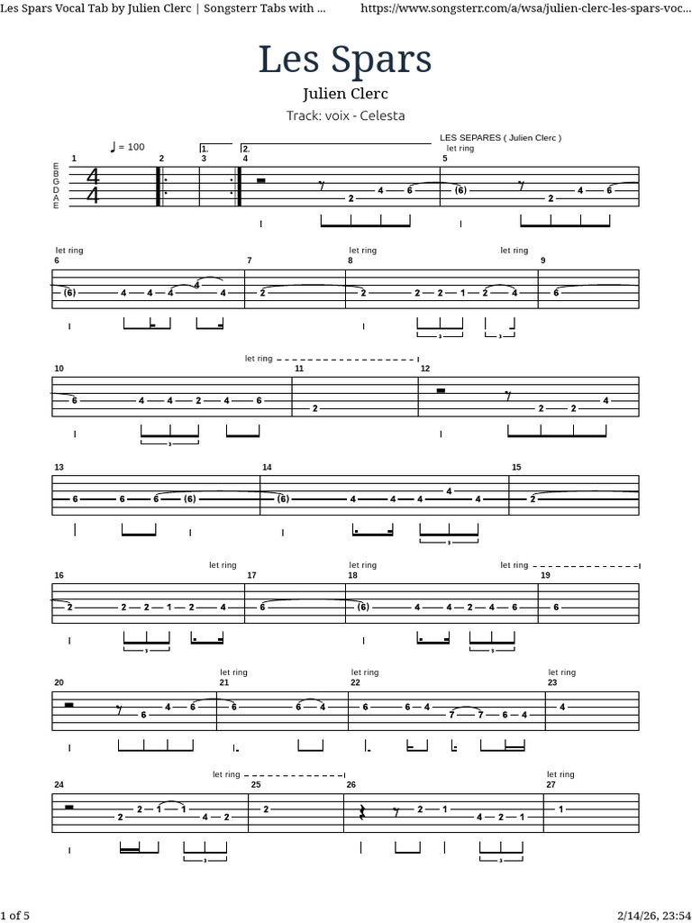 Les Spars Vocal Tab by Julien Clerc _ Songsterr Tabs With Rhythm | PDF