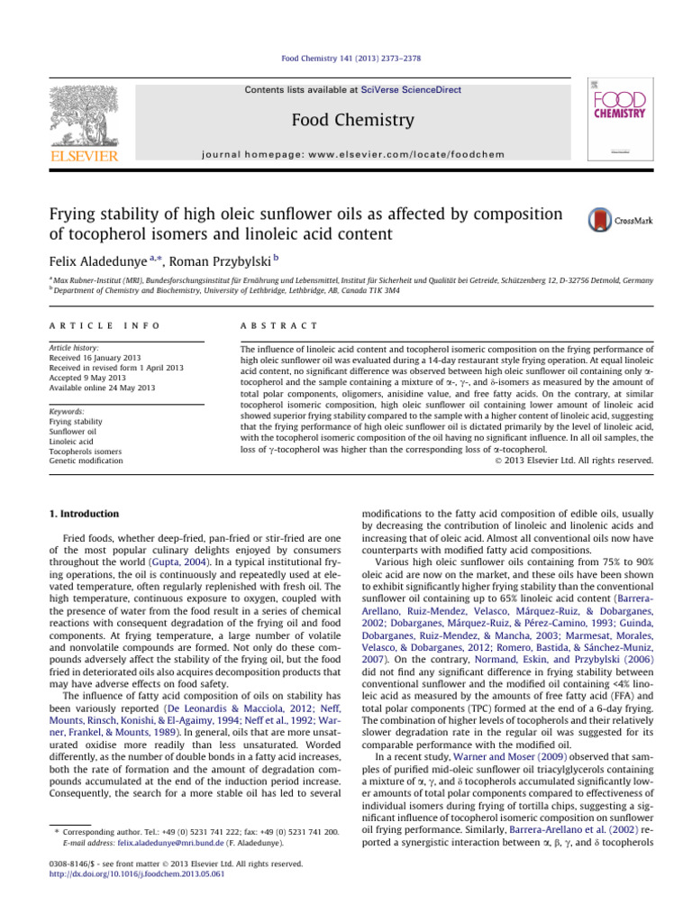 Frying stability of high oleic sunflower oils as affected by ...