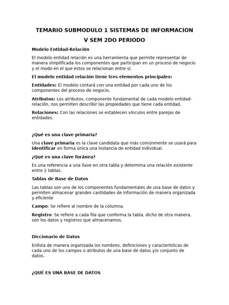 Temario Submodulo 1 Sistemas de Informacion | PDF