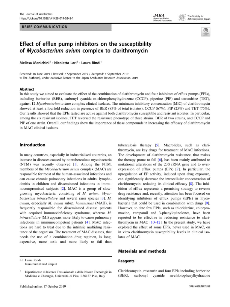 Effect of efflux pump inhibitors on the susceptibility of Mycobacterium ...