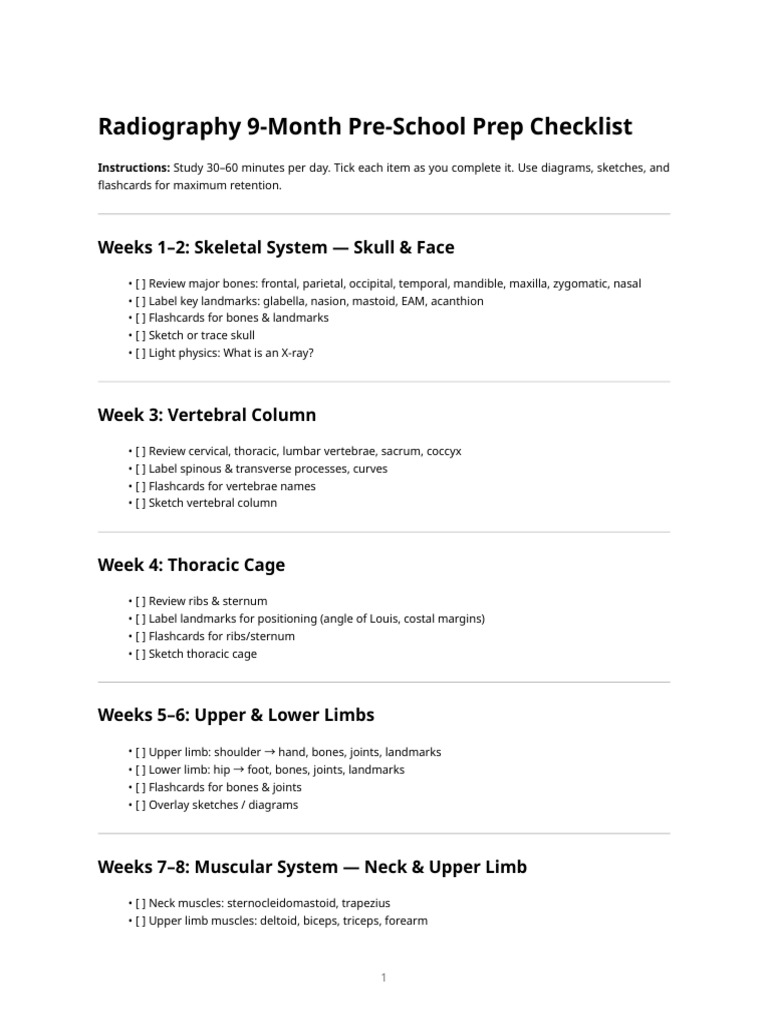 Radiography Prep Checklist | PDF | Vertebra | Anatomical Terms Of Location