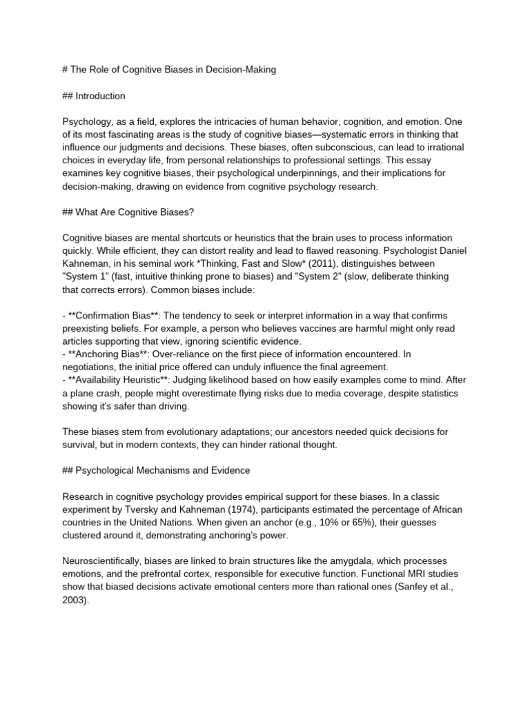 # The Role of Cognitive Biases in Decision-Making | PDF | Heuristic ...