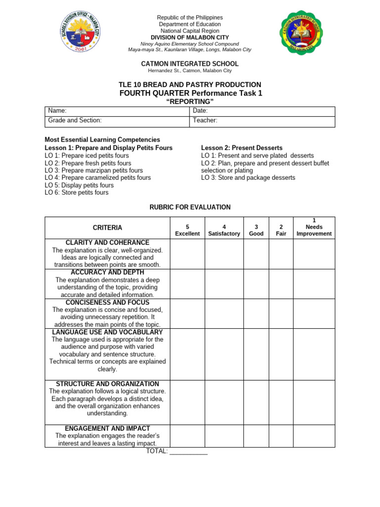 Fourth Quarter Performance Task 1 | PDF | Desserts | Cognitive Science