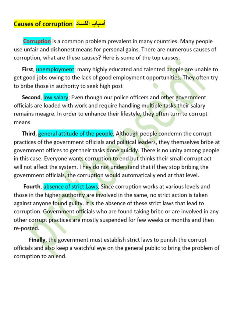 Causes of Corruption | PDF
