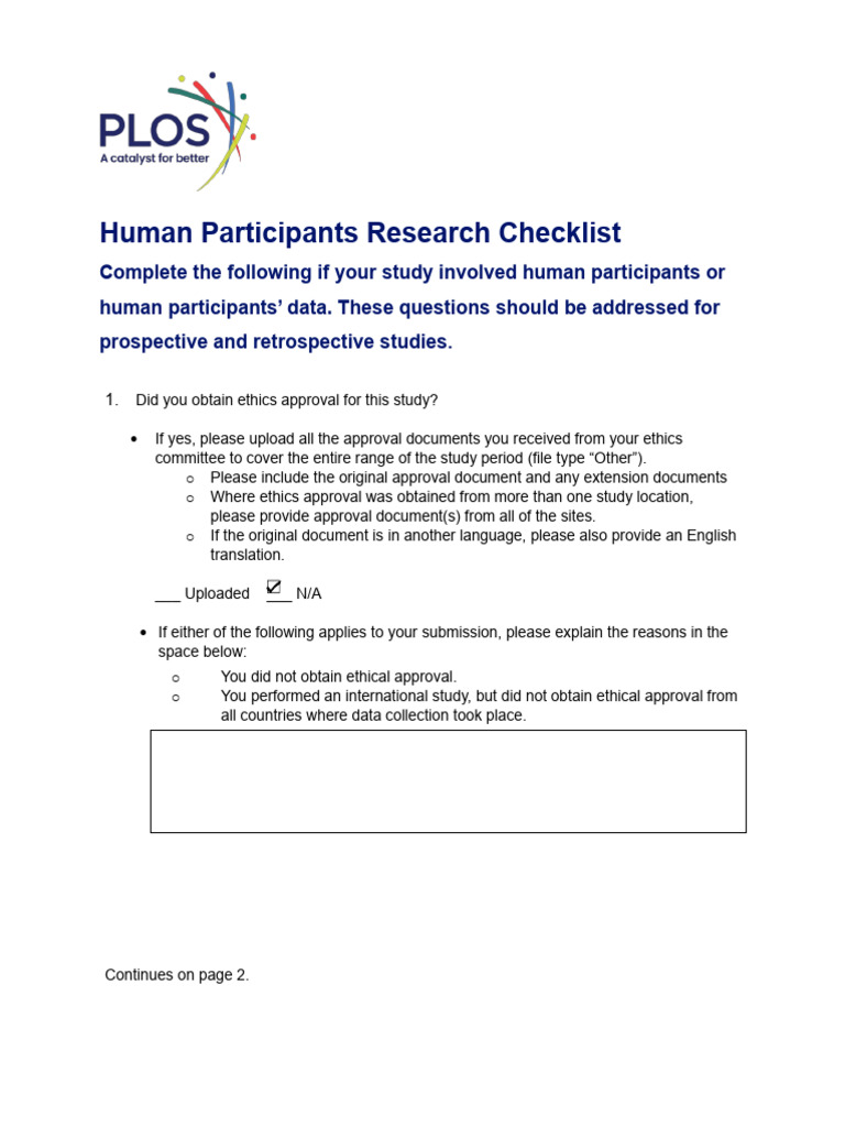 PLOS Human Participants Research Checklist 2025 | PDF | Informed Consent