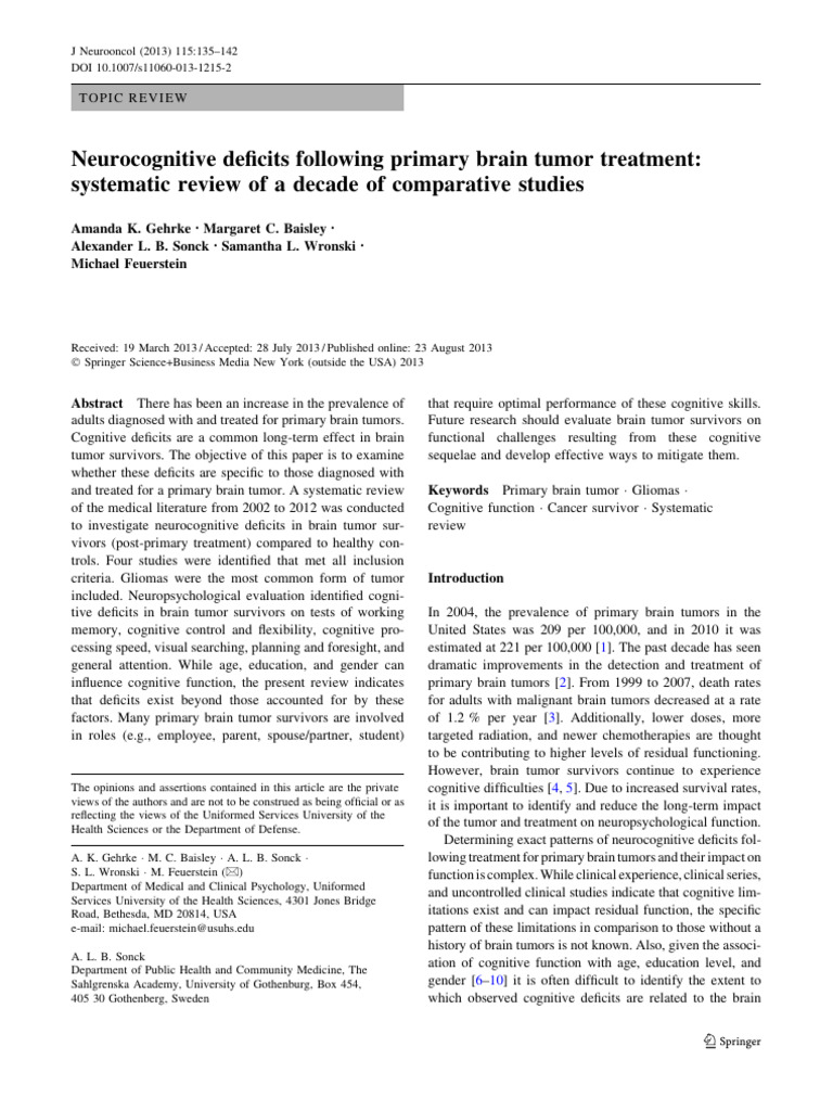 Neurocognitive Deficits | PDF | Brain Tumor | Neuroscience