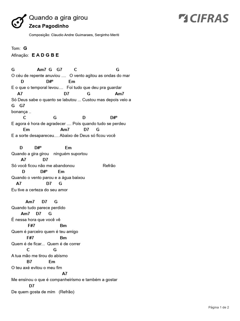 Impressão de Quando A Gira Girou - Zeca Pagodinho - CIFRAS | PDF