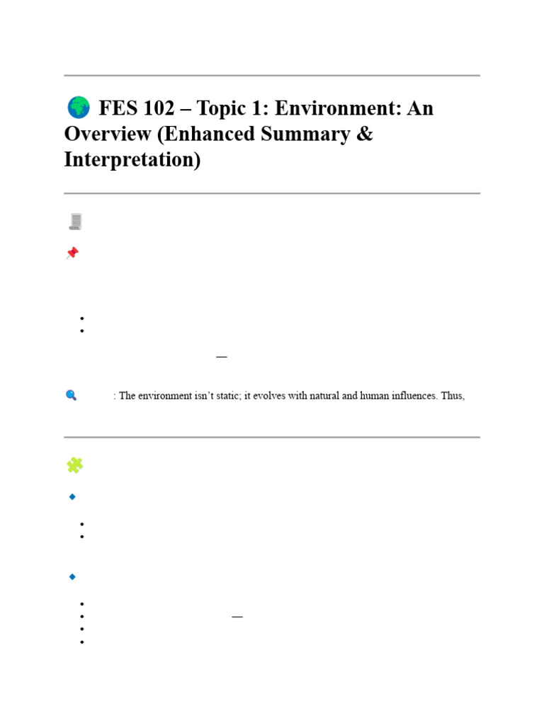 Environment Summary FES | PDF | Natural Environment | Ecosystem