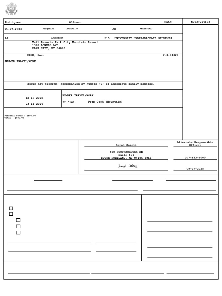 Alfonso Rodriguez DS-2019 Form | PDF | Travel Visa