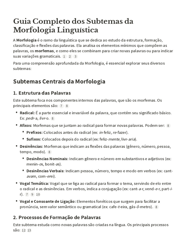 Guia Completo Dos Subtemas Da Morfologia Linguísti | PDF | Palavra ...