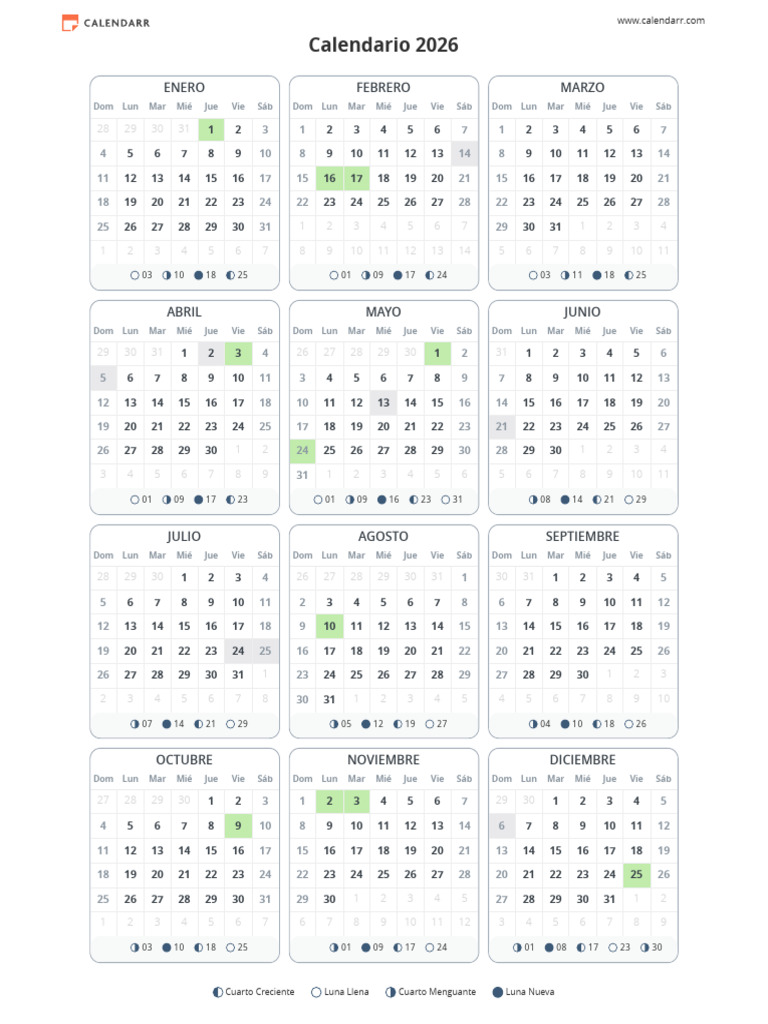 Calendario 2026 para Imprimir - Calendarr | PDF | Observancias