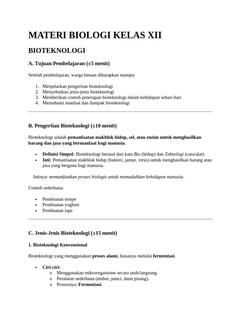 Materi Biologi Kelas Xii - Bioteknologi | PDF