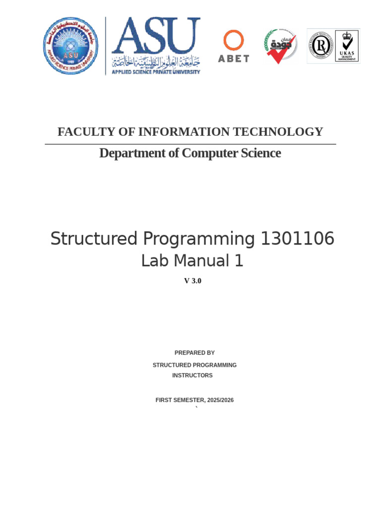 Structured Programming Lab Manual 1 - [Week 2] 8 | PDF | C++ | Computer ...