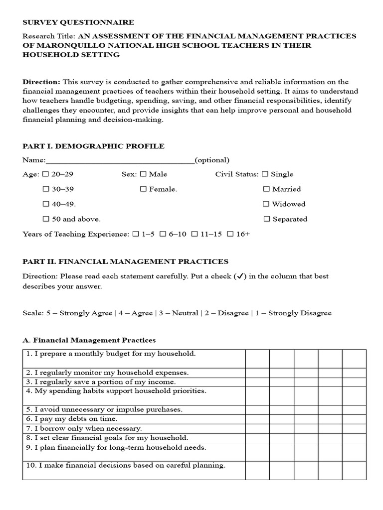 Questionnaire | PDF | Expense | Debt