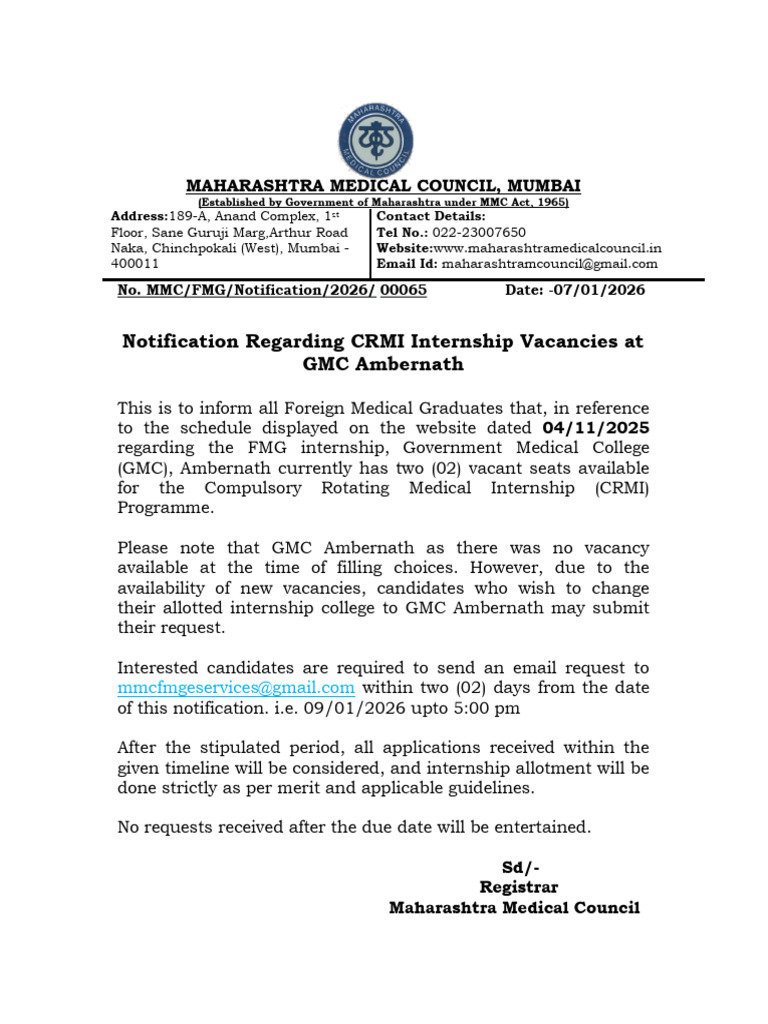Notice For Rescheduling Internsip Posting Order | PDF
