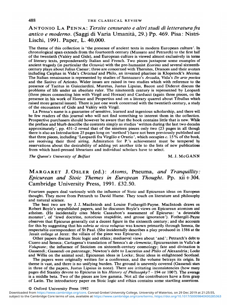 [The Classical Review 1992-oct vol. 42 iss. 2] | PDF | Stoicism