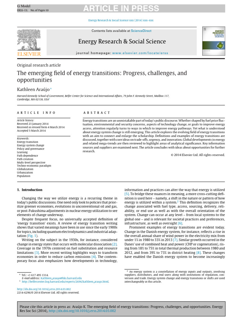 The Emerging Field of Energy Transitions | PDF | Renewable Energy | Fuels