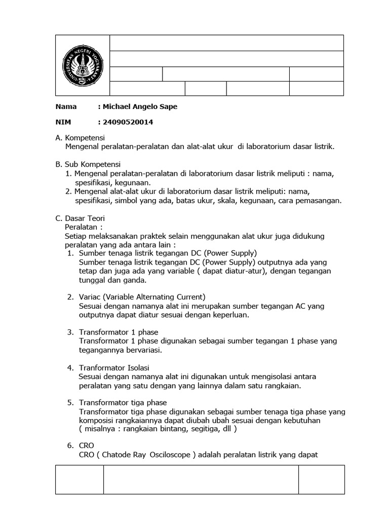 Lab Sheet 1 Rangkaian Listrik | PDF