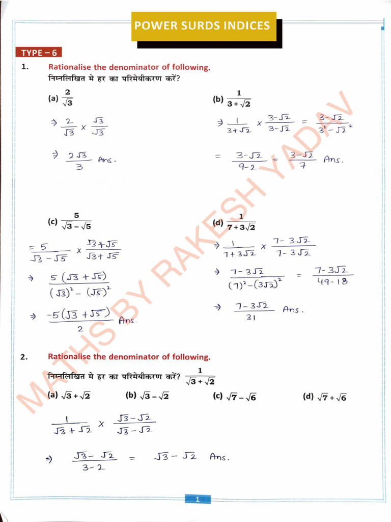 Power Surds Indices Notes 30-12-790174_crwill | PDF