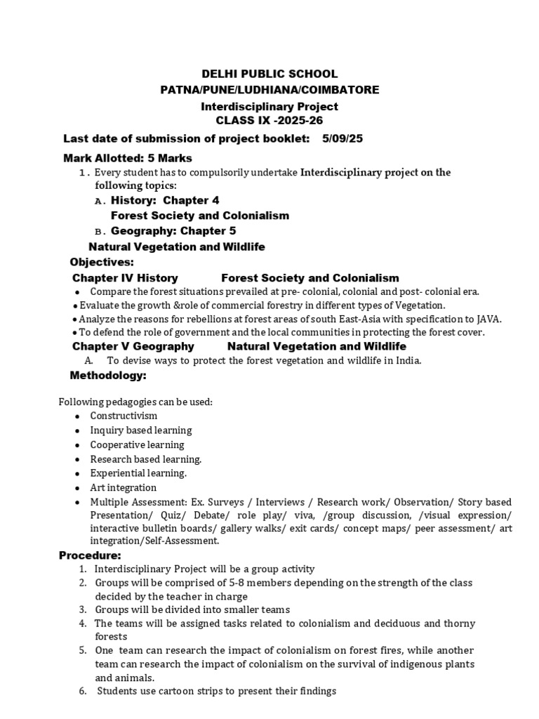 Class IX - Interdisciplinary Project - 2025-2026 | PDF | Cognition