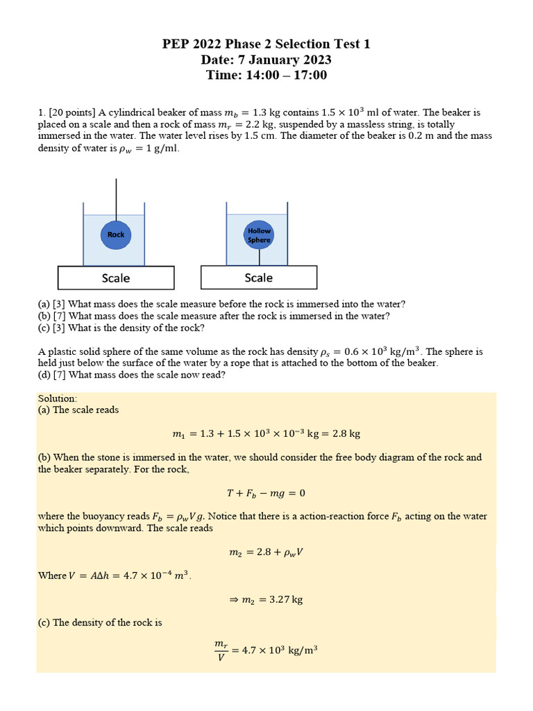 PEP 2022 Phase 2 Selection Test 1 - Solution | PDF | Angular Momentum ...