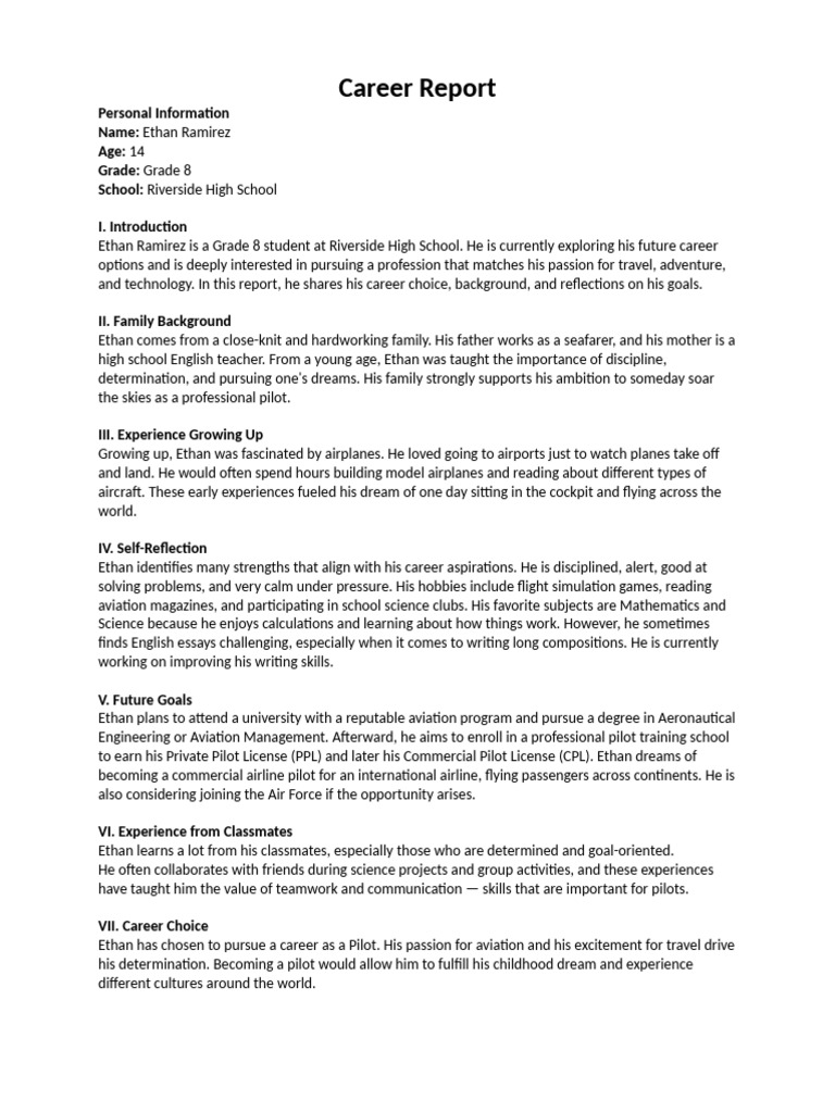 Career Report Grade 8 Boy | PDF | Aviation | Airplane