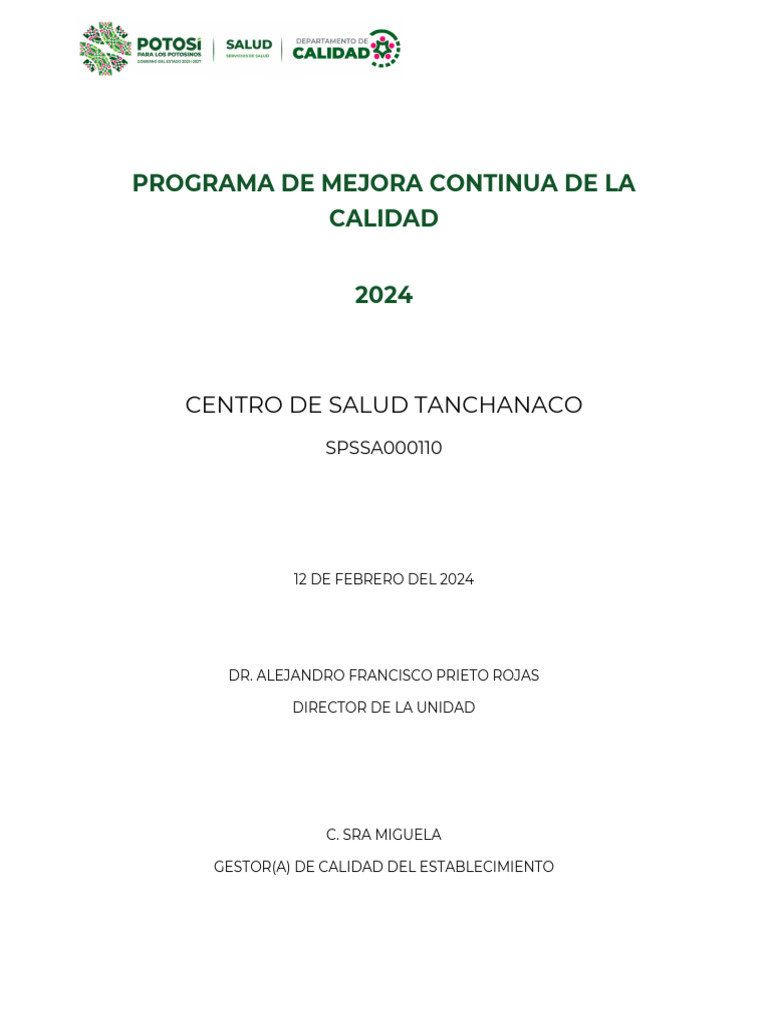 Programa de Mejora Continua Calidad 2024 | PDF | Seguridad del paciente ...