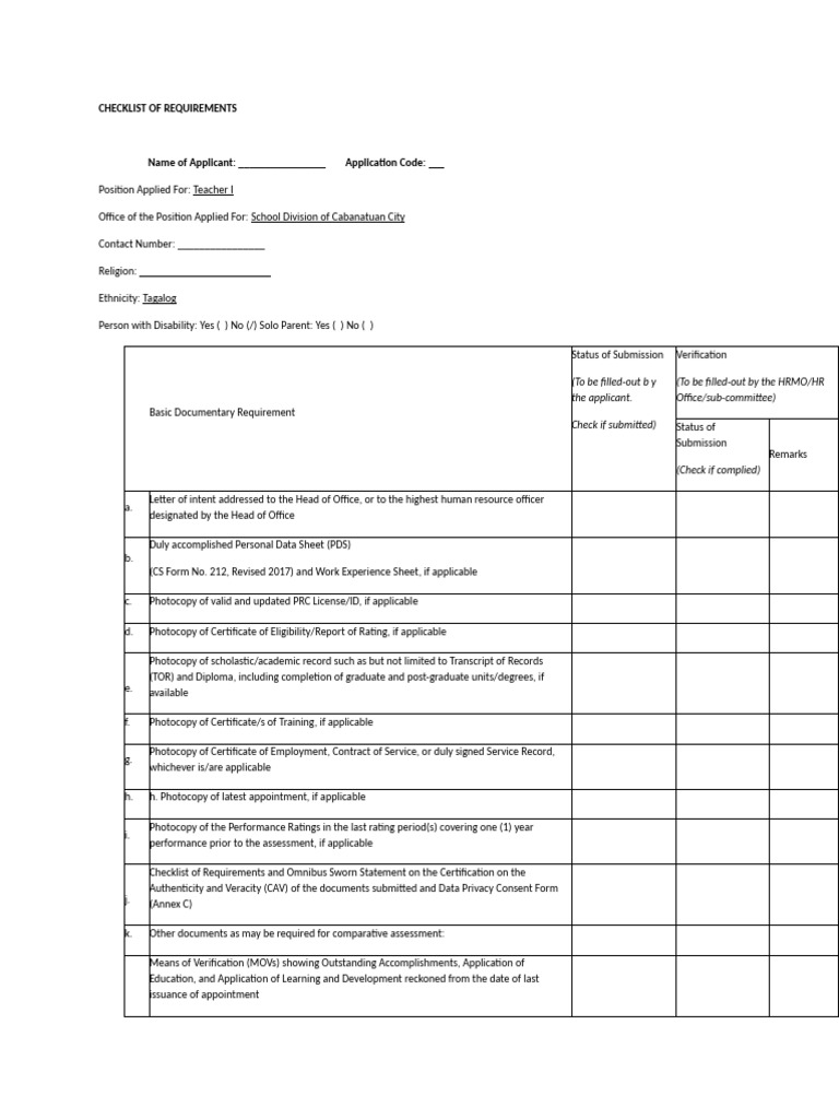 Checklist of Requirements | PDF