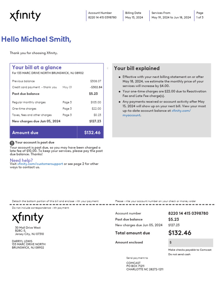 Michael Smith Xfinity Statement | PDF | Credit Card | Fee