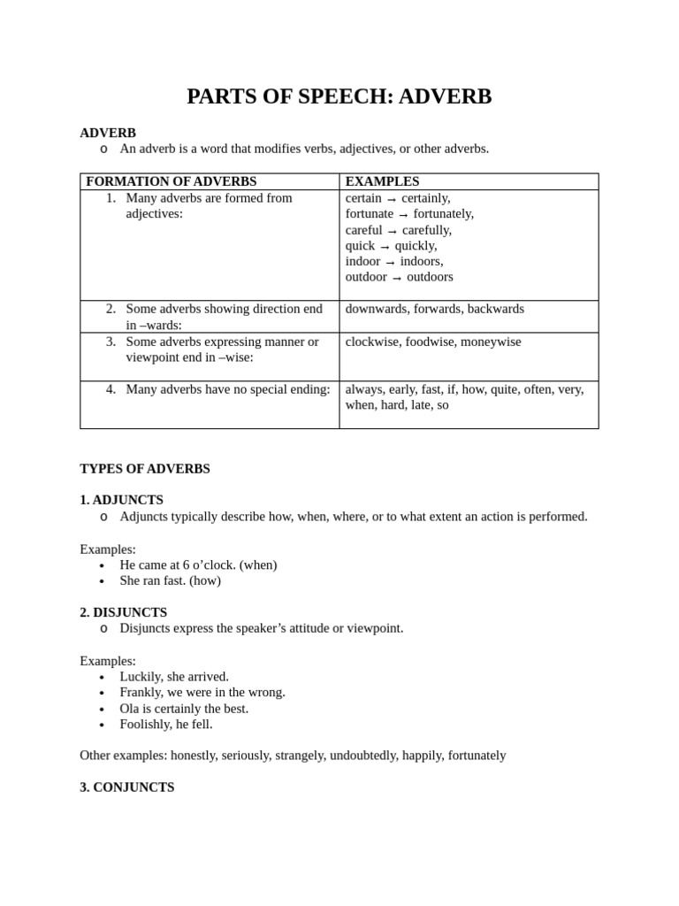 Adverb As Part of Speech | PDF