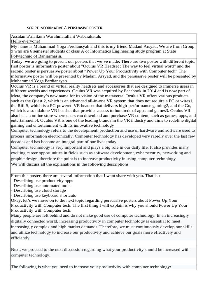 Script Poster Infofmatif & Persuasif | PDF | Virtual Reality | Software