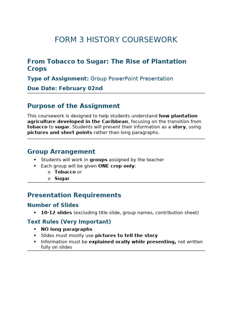 Form 3B History Coursework Instructions-1 | PDF | Plantation | Tobacco