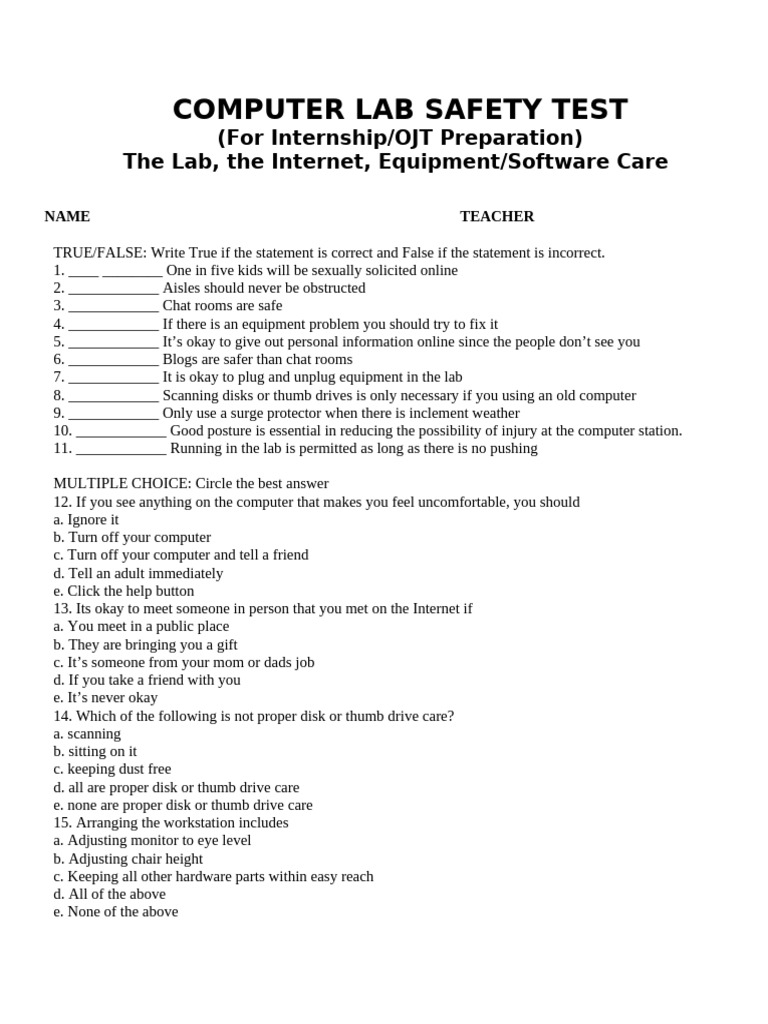 Computer Lab Safety Test 11 | PDF | Chess Theory | Chess
