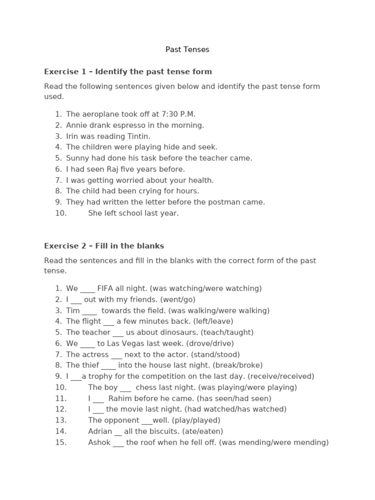 Mixed Exercise On Past Tenses | PDF