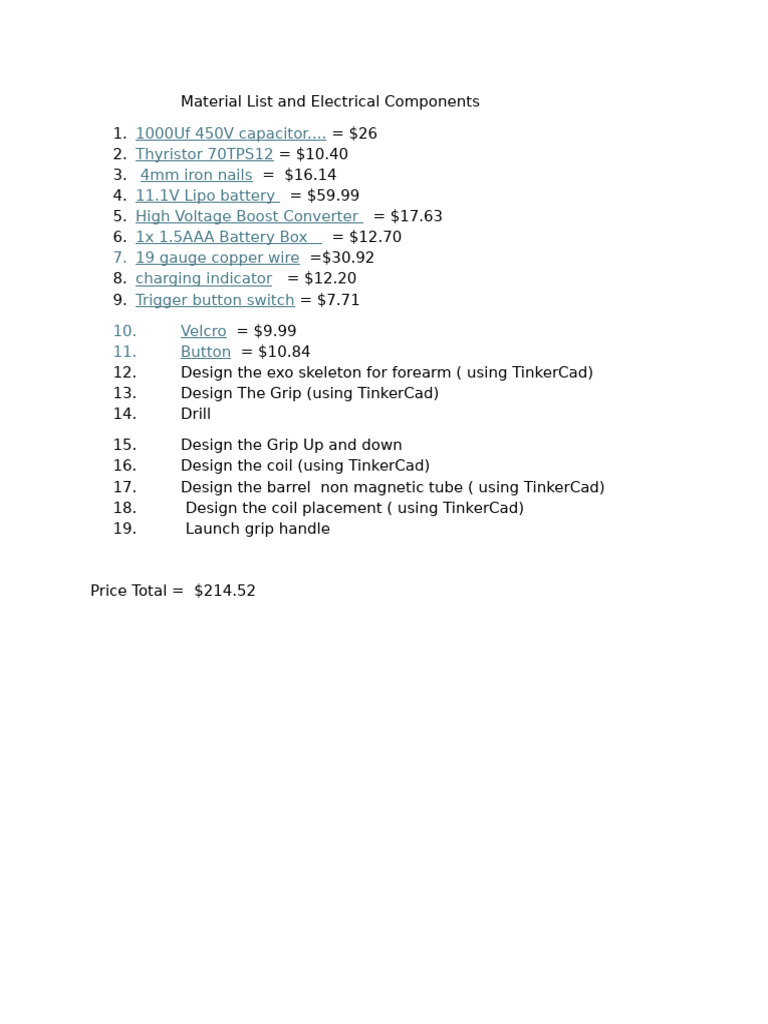 Material List and Electrical Components | PDF