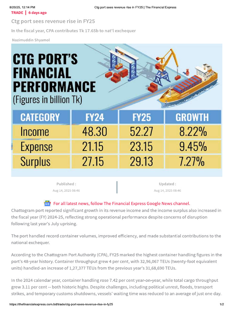 CTG Port Sees Revenue Rise in FY25 | PDF