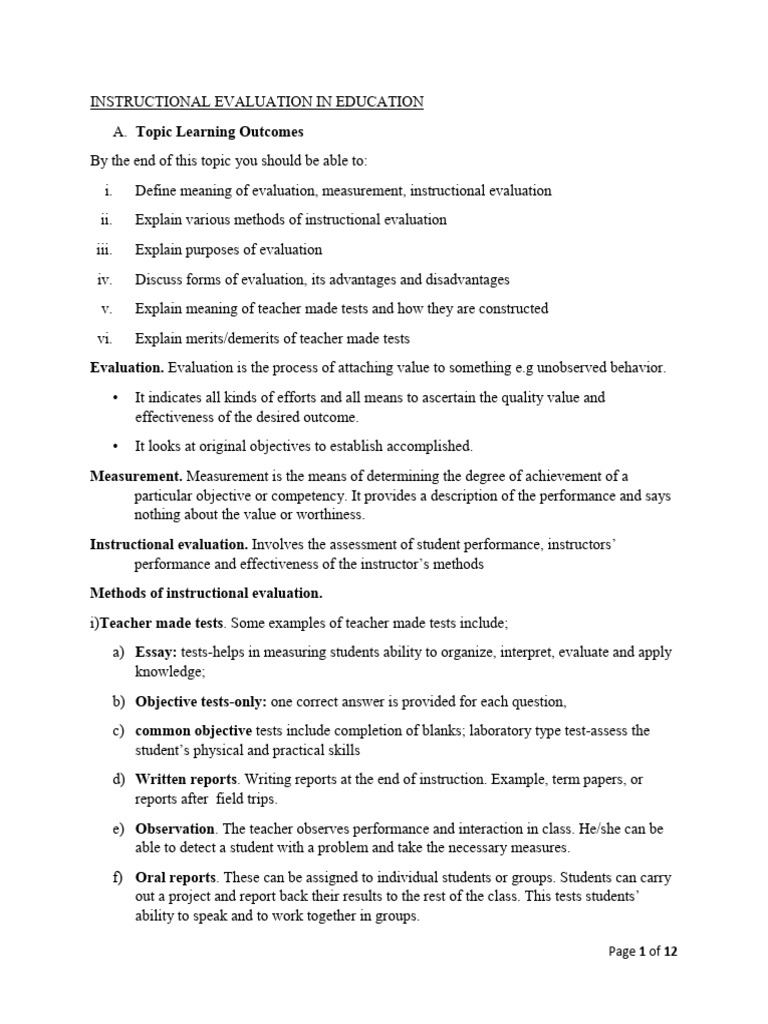 Instructional Evaluation in Education - 4-11-2025 | PDF | Learning ...