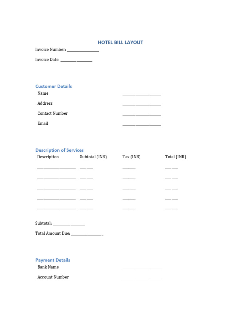 Blank Hotel Bill Layout | PDF