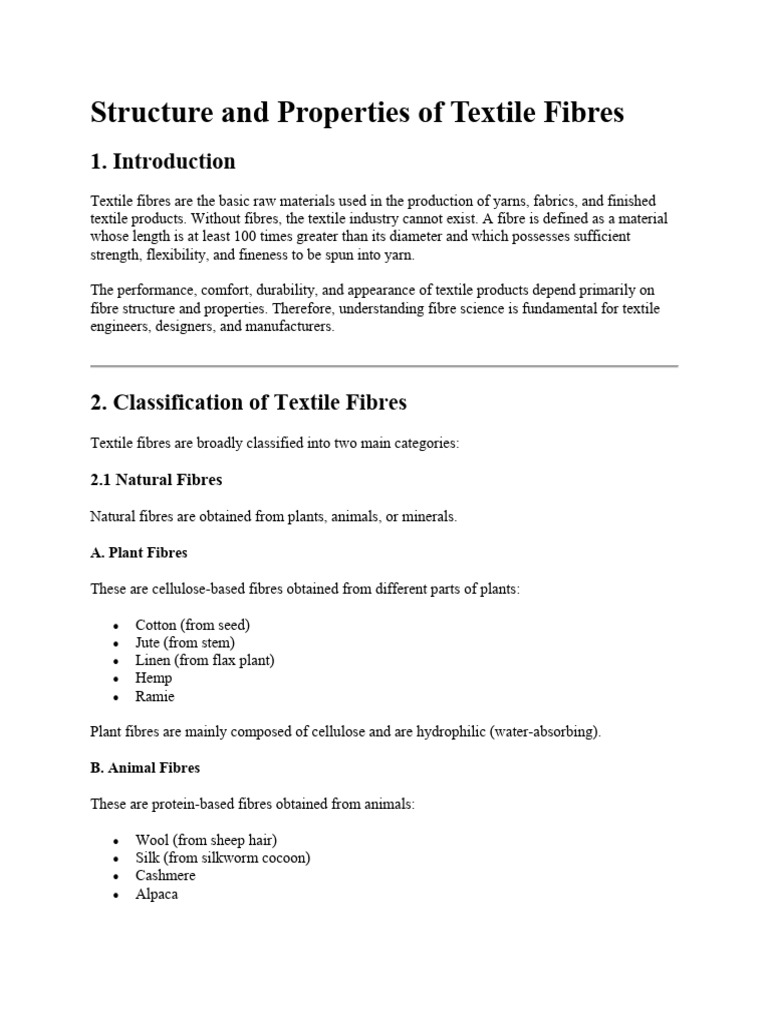 Structure and Properties of Textile Fibres | PDF | Fibers | Textiles