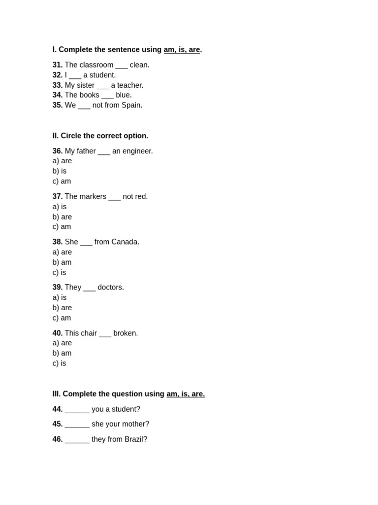 Verb To Be Test | PDF