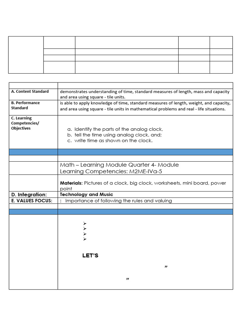 Lesson Plan in Math - Grade 2 | PDF | Lesson Plan | Clock