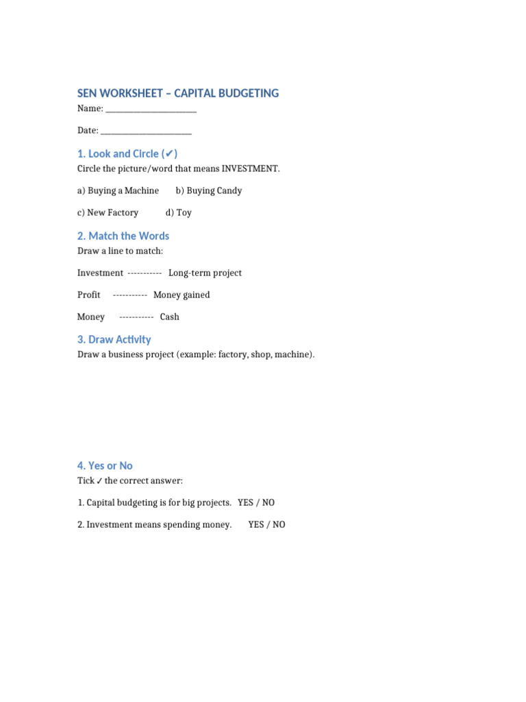 SEN Capital Budgeting Worksheet | PDF