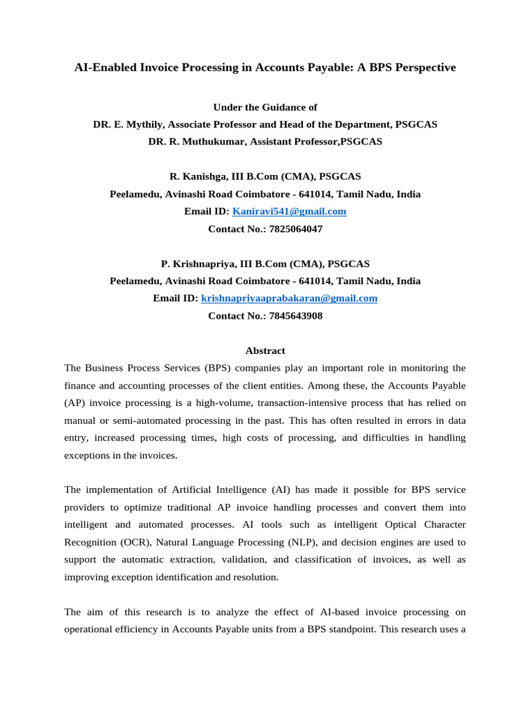 Ai - Enabled Invoice Processing in Accounts Payable A Bps Perspective ...