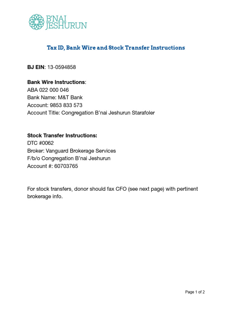 BJ Stock Transfer Instructions | PDF