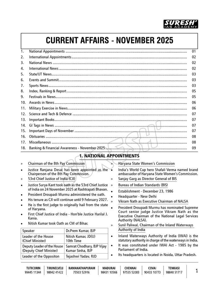 November Current Affairs - 2025 | PDF
