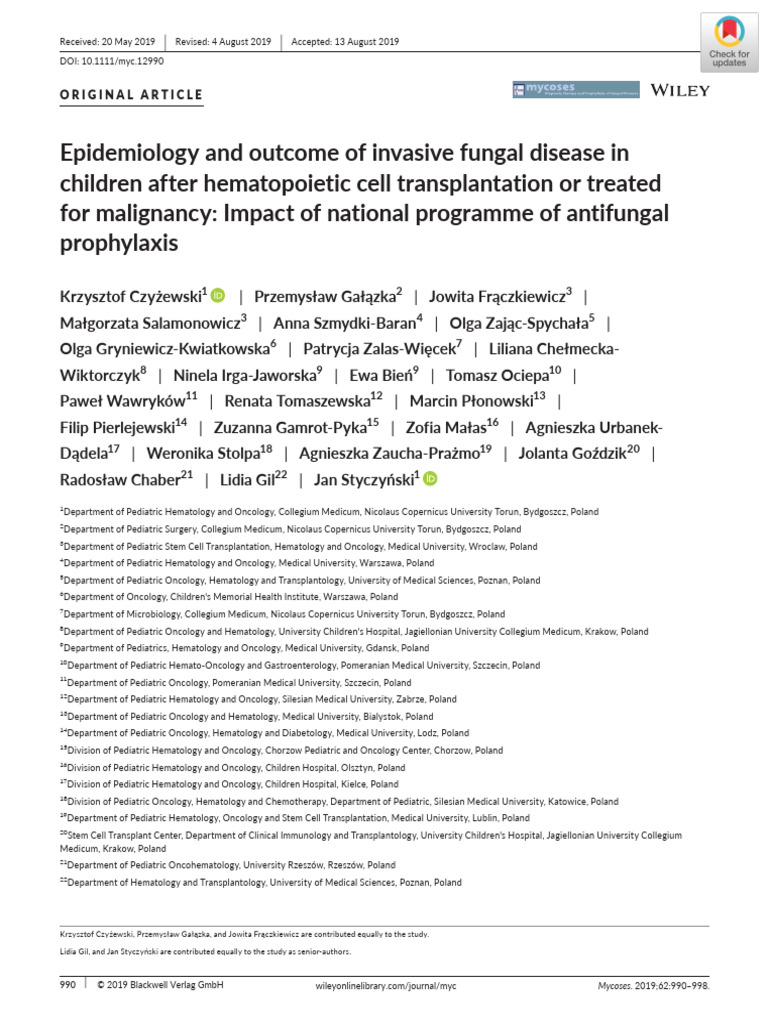 Epidemiology and Outcome of Invasive Fungal Disease in Children After ...