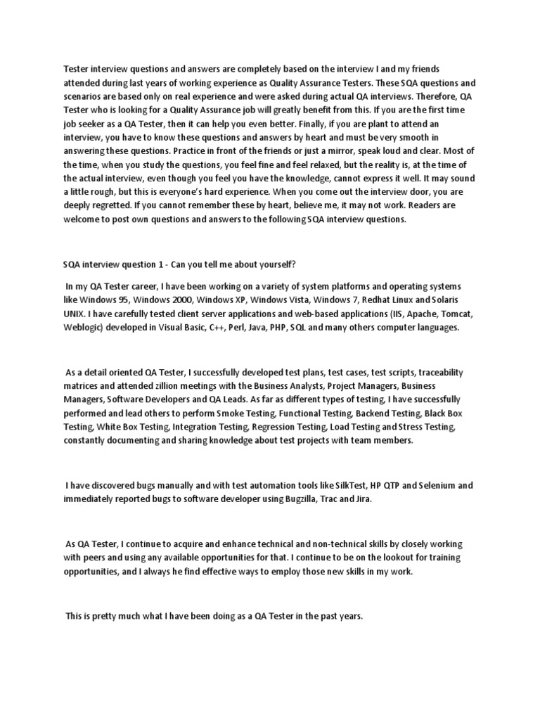Essential QA Interview Questions & Answers | PDF | Software Testing ...