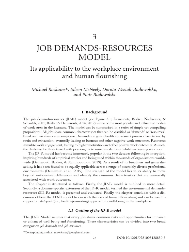 Chapter Job Demands Resources Model | PDF | Well Being | Occupational ...