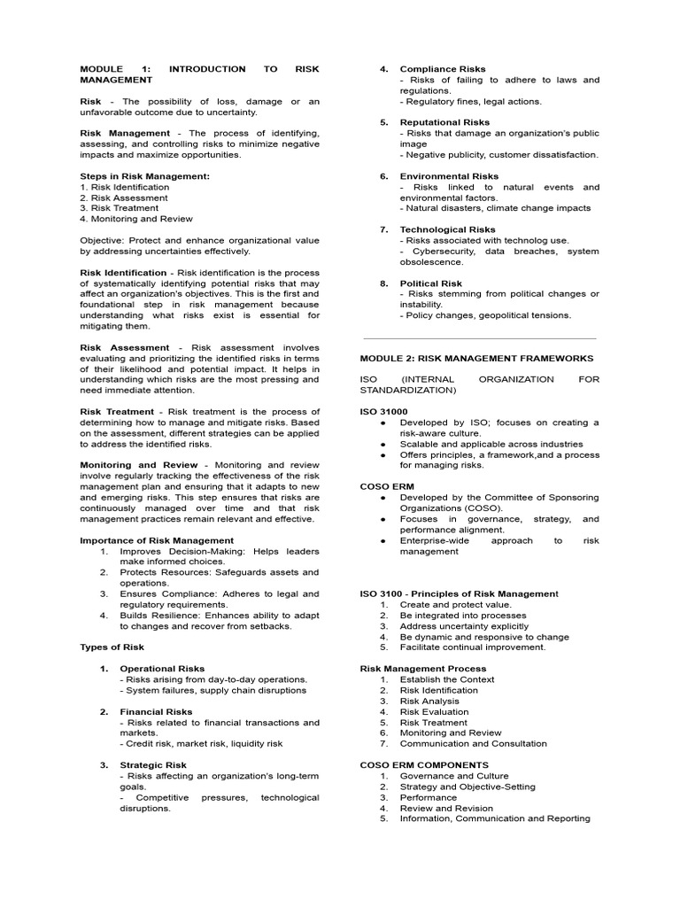 Risk Management Reviewer | PDF | Risk Management | Risk